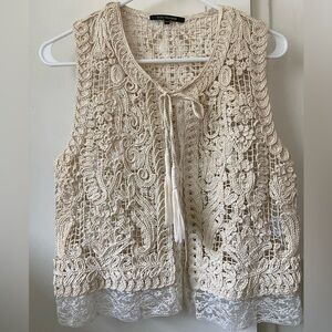 KOBI HALPERIN crochet lace top vest cream natural boho XS/S tassels cotton boho
